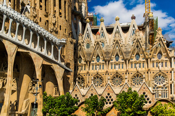 Barcelona, Spain, September 20, 2019. The Sagrada Familia, is a huge Roman Catholic basilica in Barcelona, Spain designed by Antoni Gaudi and is a UNESCO World Heritage Site.