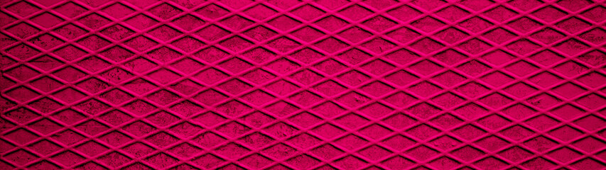 Dark pink magenta vintage retro geometric seamless grunge motif cement concrete tiles texture background banner panorama with diamond shaped rhombus mesh print