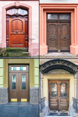 Old wooden doors with beautiful metal and wood trim in the historical part of various European cities