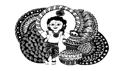 Vector illustration Krishna, Mandala art Krishna , Mandala illustration,  Mandala Art, Traditional Mandala Art, Black and White Mandala art, Vector image Krishna 