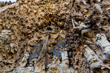 Barcelona, Spain, September 20, 2019. The Sagrada Familia, is a huge Roman Catholic basilica in...