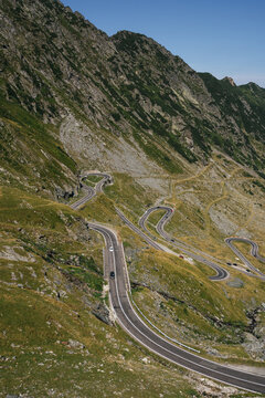 hairpin turns of Transfagarasan Road in southern section of Carpathian Mountains in Romania