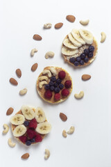 Composition with healthy sandwiches decorated with nuts