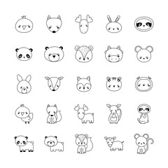 Cute animals cartoons line style icons group design, zoo life nature and character theme Vector illustration