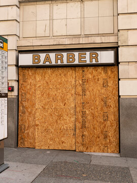 Local Barber Shop Boarded Up And Closed During The Covid 19 Pandemic