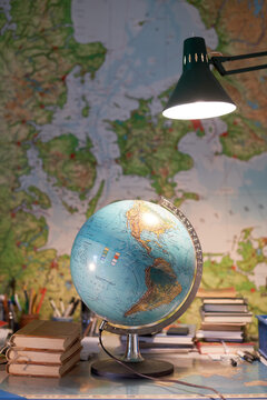 World map globe on a desk
