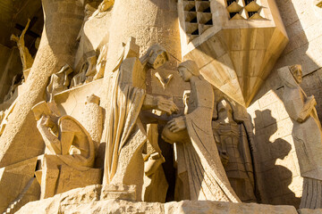 Barcelona, Spain, September 20, 2019. The Sagrada Familia, is a huge Roman Catholic basilica in Barcelona, Spain designed by Antoni Gaudi and is a UNESCO World Heritage Site.