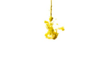 A cloud of yellow paint released into clear water. Isolate on a white background.