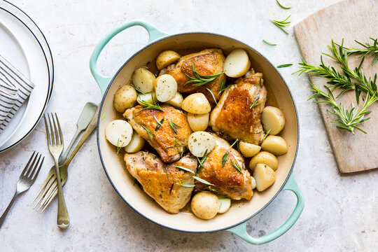 Roast chicken and potato casserole with rosemary
