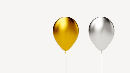 golden and chrome classic hot air balloon on white background, web banner or template, 3d rendering