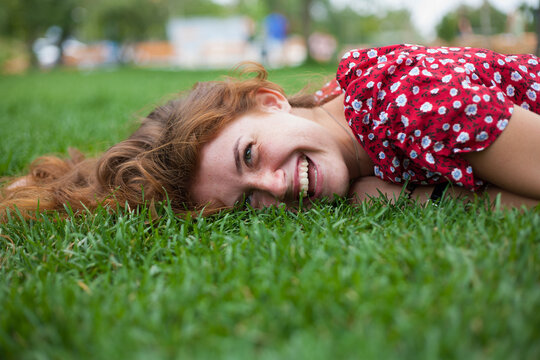 smiling girl at grass