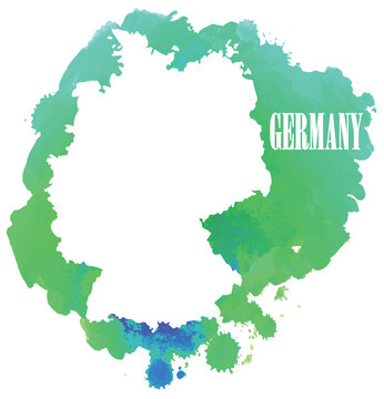 Germany. The contour of the country. Vector image of the hand on the background of watercolor stains . Conceptual drawing in grunge style .