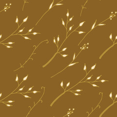Hand Drawn Seamless Background With Floral Ornaments, Stylized Flowers, Dots, Plants. Vector Abstract Floral Textures.