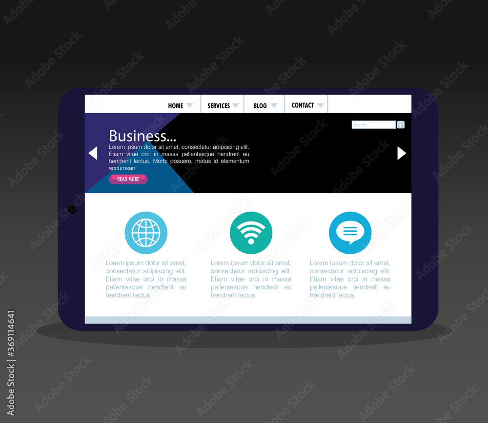 Poster mockup responsive web, concept website development in tablet device