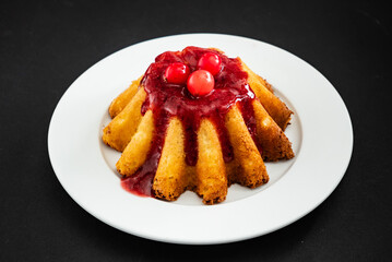 cake with berry sauce