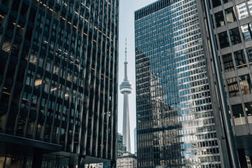 CN tower and skyscrapers facades in Toronto,Canada