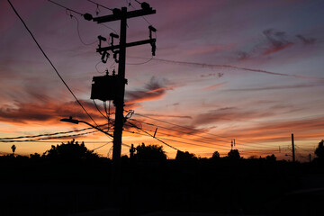 Power lines at sunset