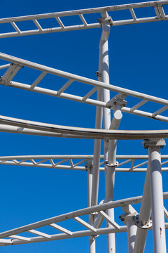 Roller coaster details in an amusement park