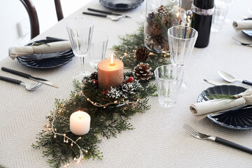 Christmas dinner table details.