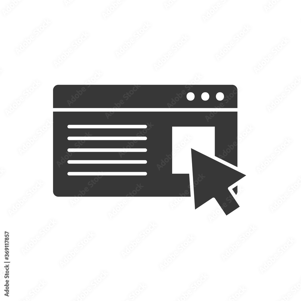 Poster web page with arrow cursor icon, silhouette style