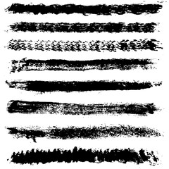 Grunge vector strokes brush set. Black brush strokes on a white background.