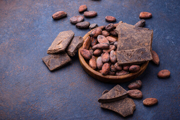 Natural cocoa beans and chocolate