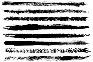 Grunge vector strokes brush set. Black brush strokes on a white background.