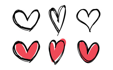Heart doodles collection. Hand drawn hearts. Vector illustration set.