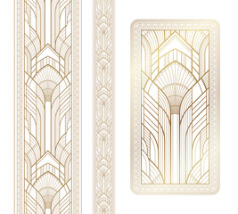 Gold art deco panel and border with ornament on white background