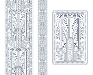 Grey art deco panel and border with ornament on white background