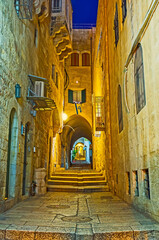 The narrow passage in Jewish Quarter, Jerusalem, Israel