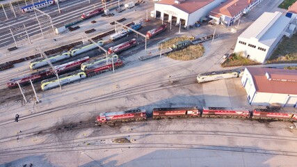 Aerial view of the train maintenance station. trains come for maintenance and repair.