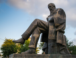 Monument to the famous Russian novelist Fyodor Mikhailovich Dostoevsky in Staraya Russa
