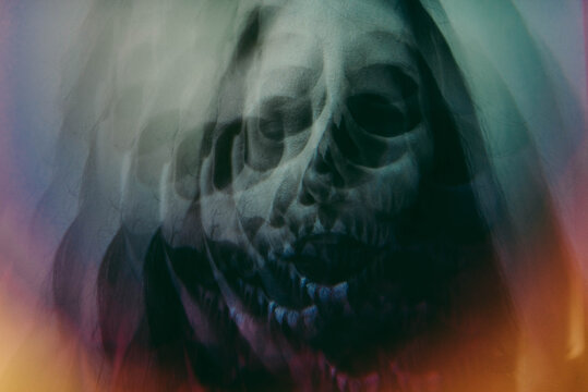 Prismatic images of a woman dressed as a skeleton for halloween