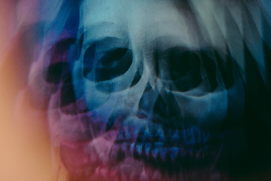 Prismatic images of a woman dressed as a skeleton for halloween
