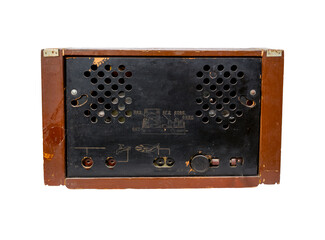 Old tube radio isolated on a white background.