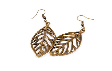 Tree leaves ear rings on white