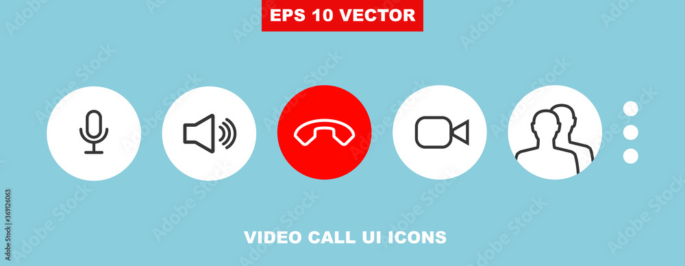 Poster video call chat screen ui vector buttons template for mobile phone online app. conceptual icon set f