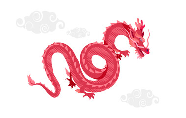 Red color dragon cartoon vector illustration © HilaryDesign