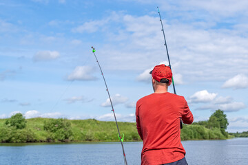 fisherman fishing in the river. Amateur fishing