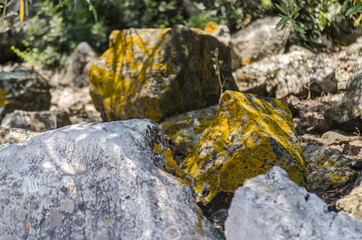 Rocks of volcanic origin on the beach of the island of Lihada-Greece 