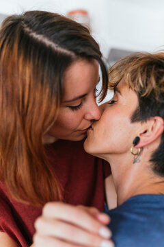 Beautiful lesbian couple kissing