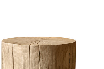 Decorative wooden table on white background.