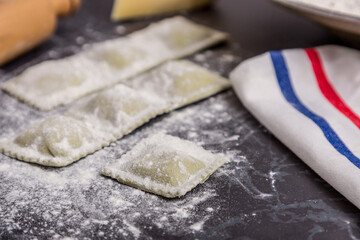 Homemade spinach ravioli Fresh Italian pasta