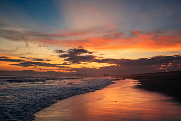Beautiful Shoreline Turning into Red Color ant Sunset Time