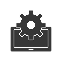 Technical service concept, tablet with gear wheel icon, silhouette style