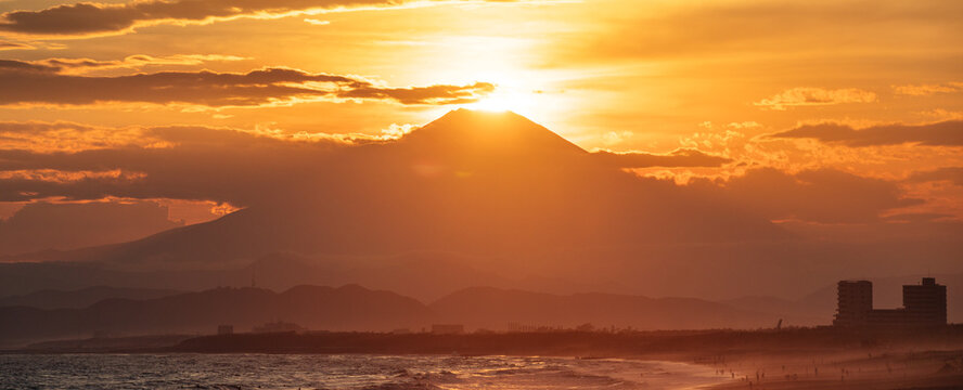 The Sun Falling Down on Top of Mt. Fuji in Japan