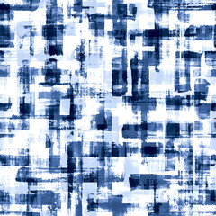 Abstract grunge cross geometric shapes contemporary art blue color seamless pattern background