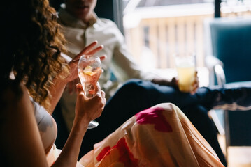 Young couple dating and having drinks