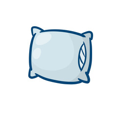 Pillow. Large and small object. Cartoon flat illustration. Soft colored blue cushion. Element of bedroom and bed for sleep